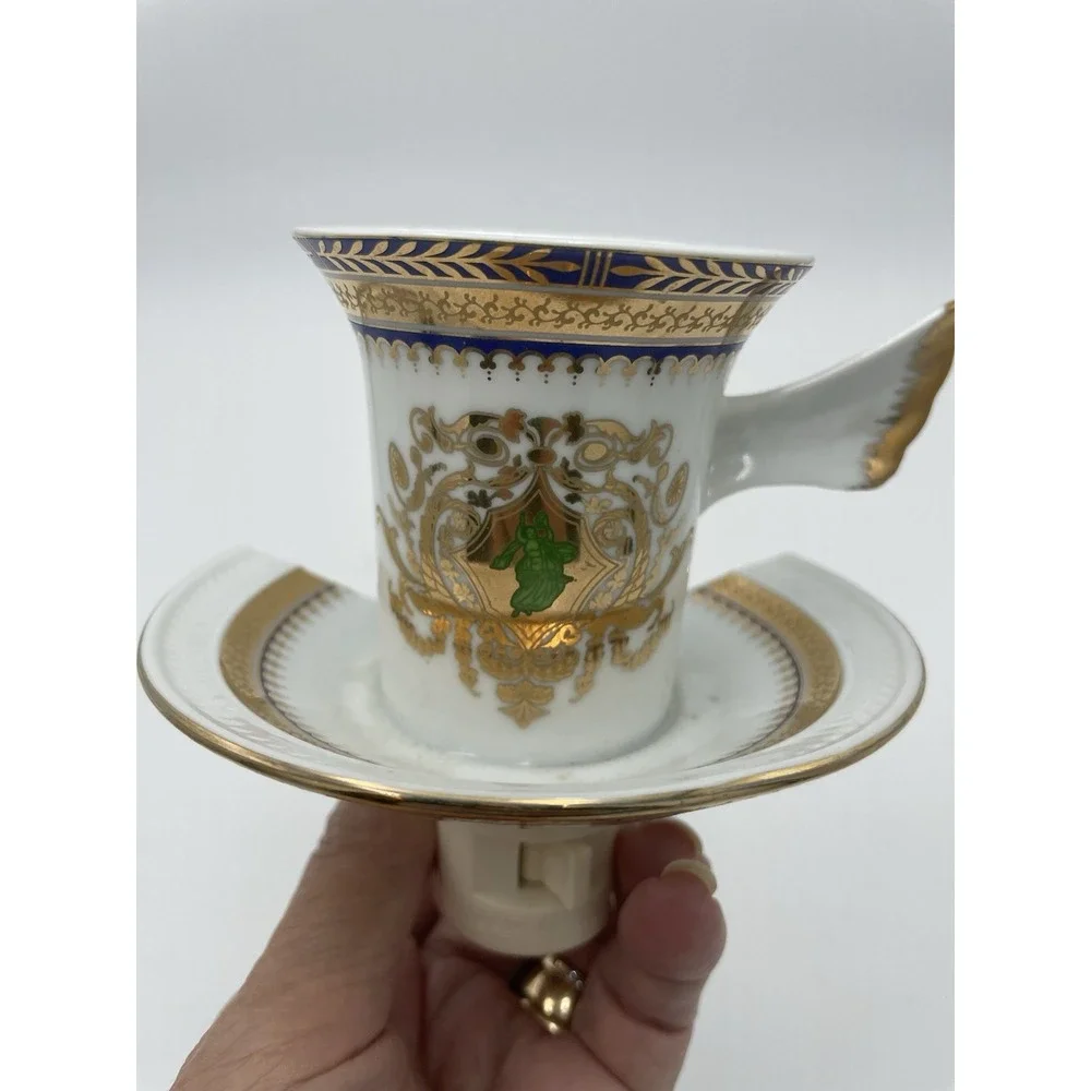Elegant Porcelain Tea Cup‎ Nightlight Blue Gold Gilded Works